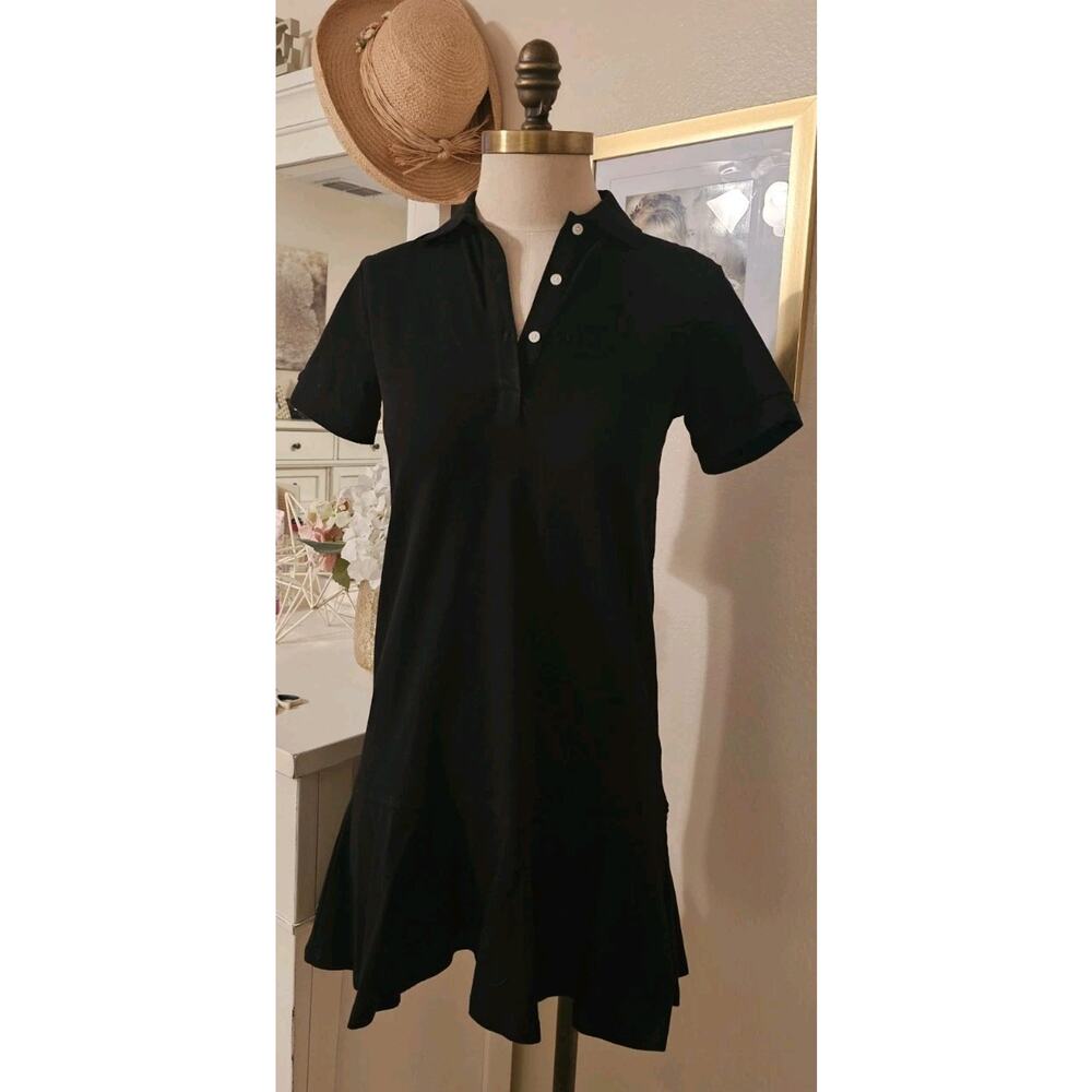 Cynthia Rowley Polo Shirt Dress Ruffleskirt Golf Tennis Blck 100%Cotton XS NWT